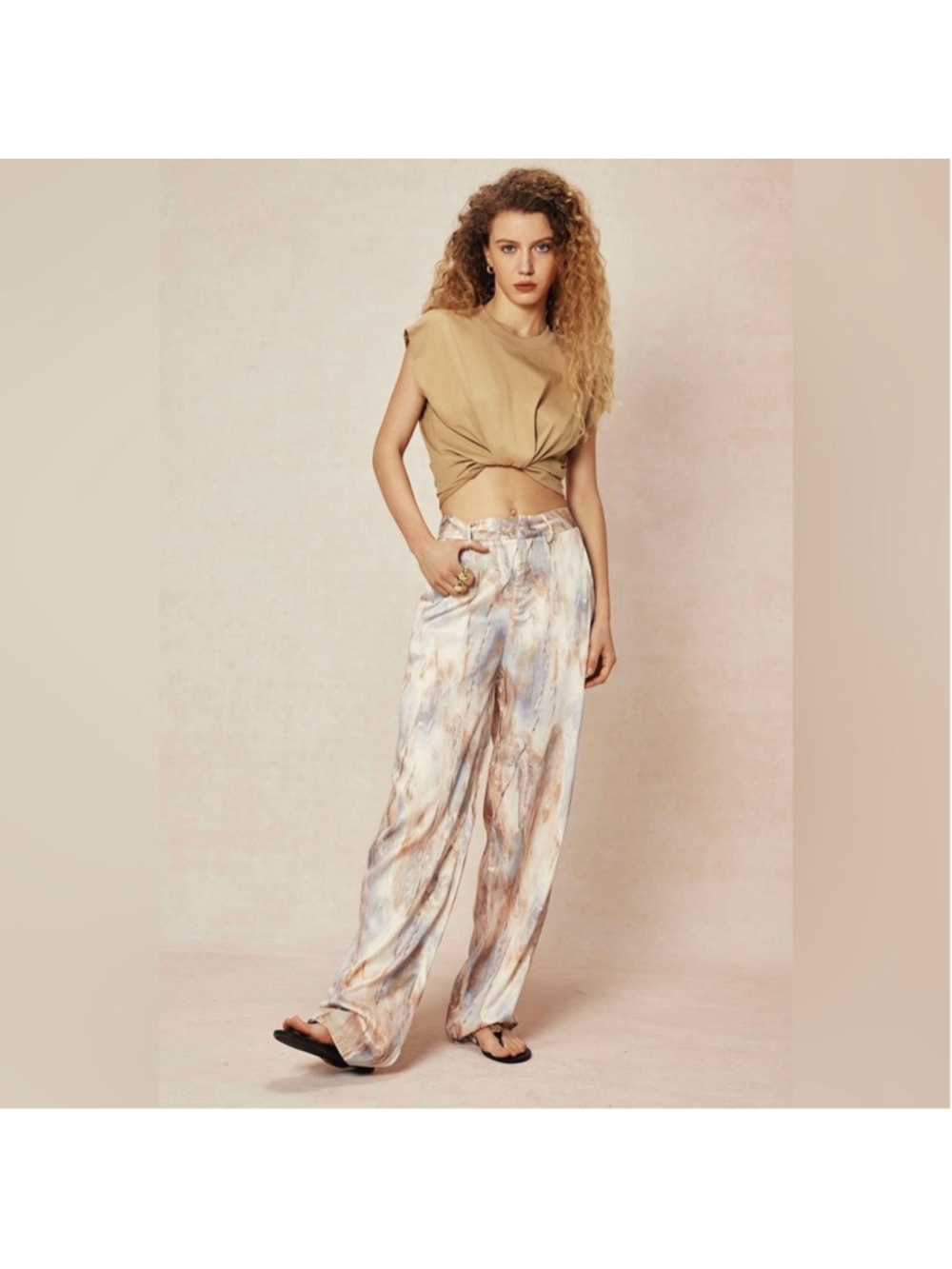 Micas Marble Print High Waisted Full-length Straight Leg Pants XS PG2-7